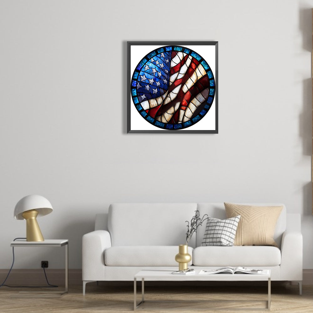 American Flag Painted On Round Glass - Full Round Drill Diamond Painting 30*30CM