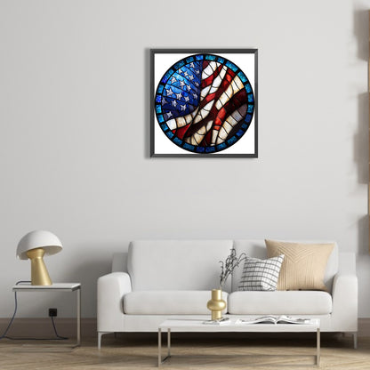 American Flag Painted On Round Glass - Full Round Drill Diamond Painting 30*30CM
