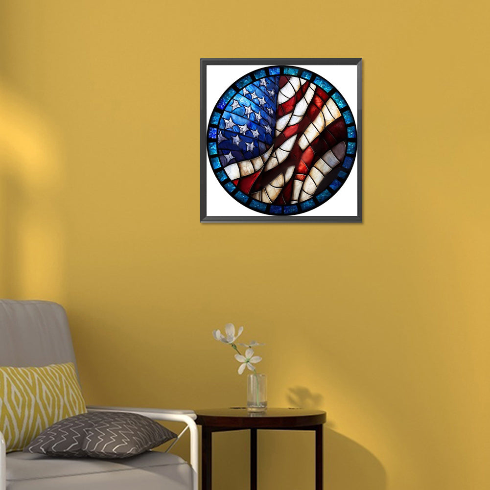American Flag Painted On Round Glass - Full Round Drill Diamond Painting 30*30CM