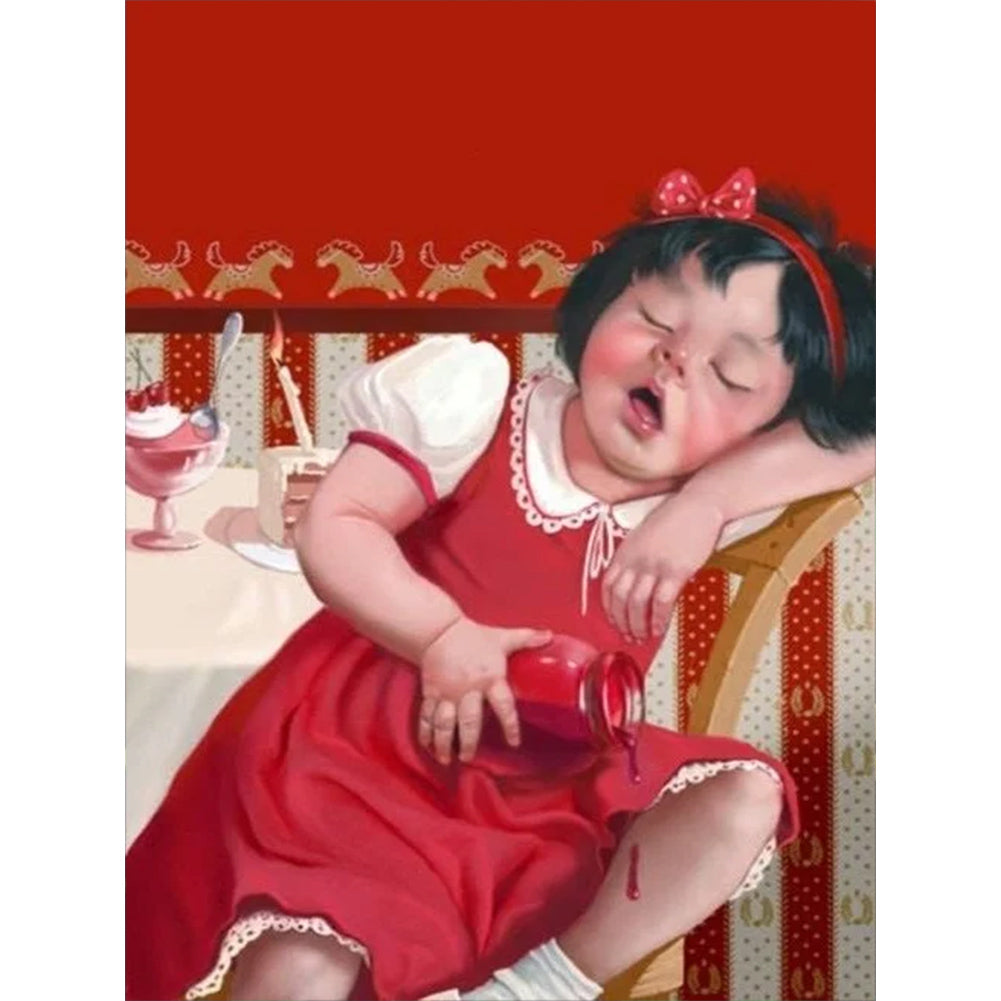 Gluttonous Sleeping Child - Full Round Drill Diamond Painting 30*40CM