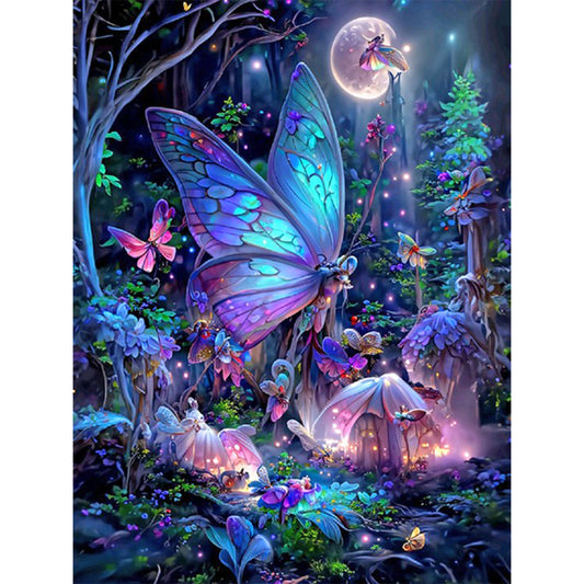 Luminous Forest Butterfly - Full Round Drill Diamond Painting 35*45CM