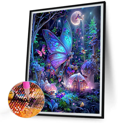 Luminous Forest Butterfly - Full Round Drill Diamond Painting 35*45CM