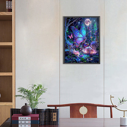 Luminous Forest Butterfly - Full Round Drill Diamond Painting 35*45CM