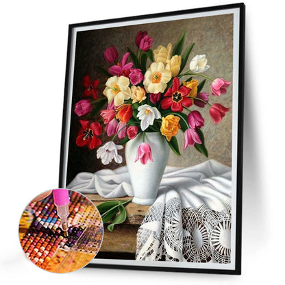 Vase Bouquet Narcissus Tulips - Full Round Drill Diamond Painting 30*40CM
