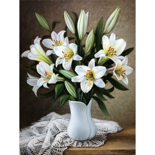 Vase Bouquet Lilies - Full Round Drill Diamond Painting 30*40CM