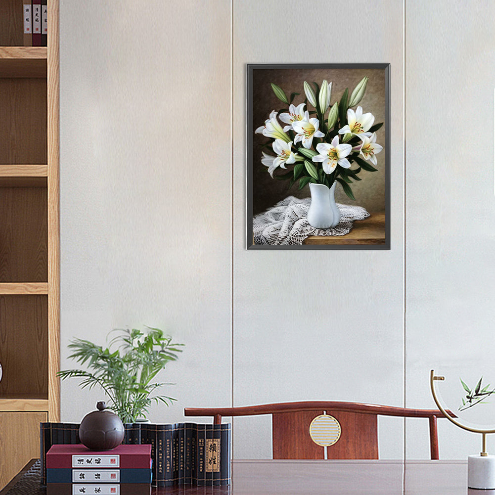 Vase Bouquet Lilies - Full Round Drill Diamond Painting 30*40CM