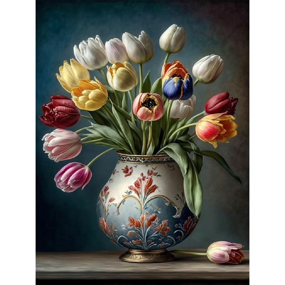 Vase Bouquet Tulips - Full Round Drill Diamond Painting 30*40CM