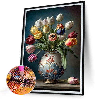 Vase Bouquet Tulips - Full Round Drill Diamond Painting 30*40CM