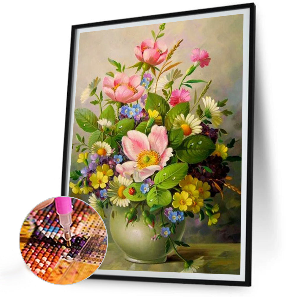 Vase Bouquet Autumn Peonies - Full Round Drill Diamond Painting 30*40CM