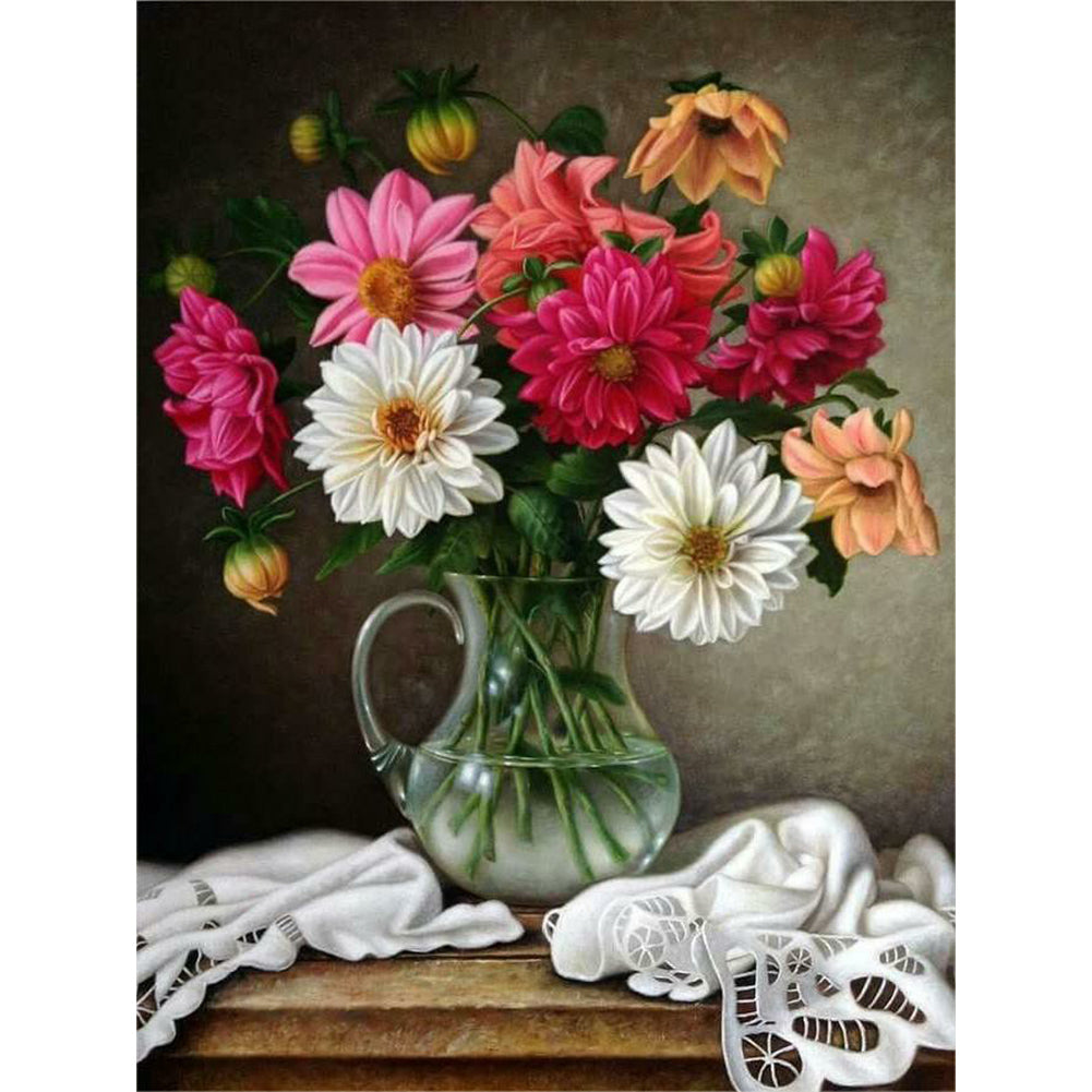 Vase Bouquet Dahlias - Full Round Drill Diamond Painting 30*40CM