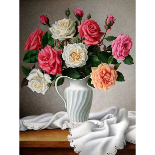 Vase Bouquet Camellias - Full Round Drill Diamond Painting 30*40CM