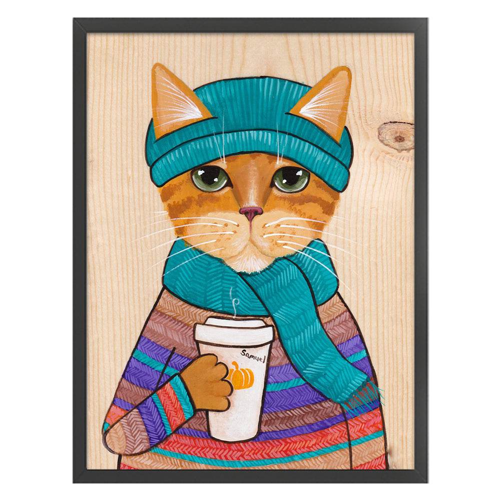 Cat Drinking Coffee - 11CT Stamped Cross Stitch 40*53CM