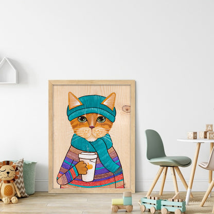 Cat Drinking Coffee - 11CT Stamped Cross Stitch 40*53CM