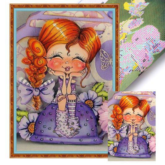 Cartoon Big Head Girl - 11CT Stamped Cross Stitch 40*60CM