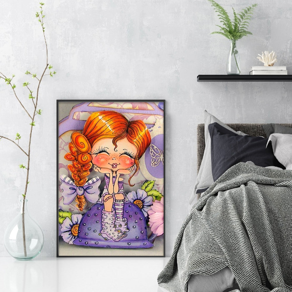 Cartoon Big Head Girl - 11CT Stamped Cross Stitch 40*60CM