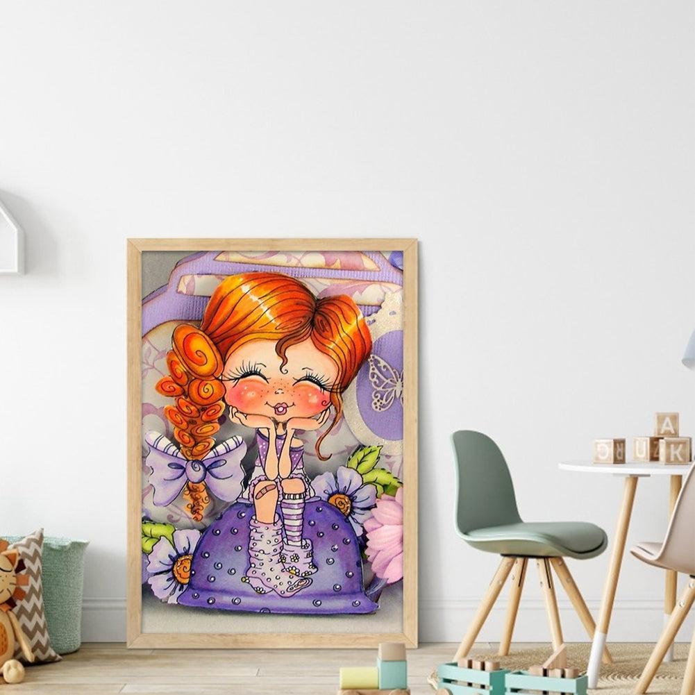 Cartoon Big Head Girl - 11CT Stamped Cross Stitch 40*60CM