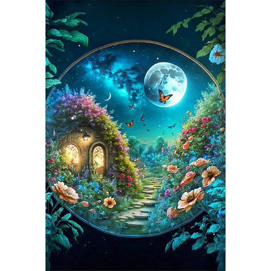 Flower House Under The Moon - 11CT Stamped Cross Stitch 50*75CM