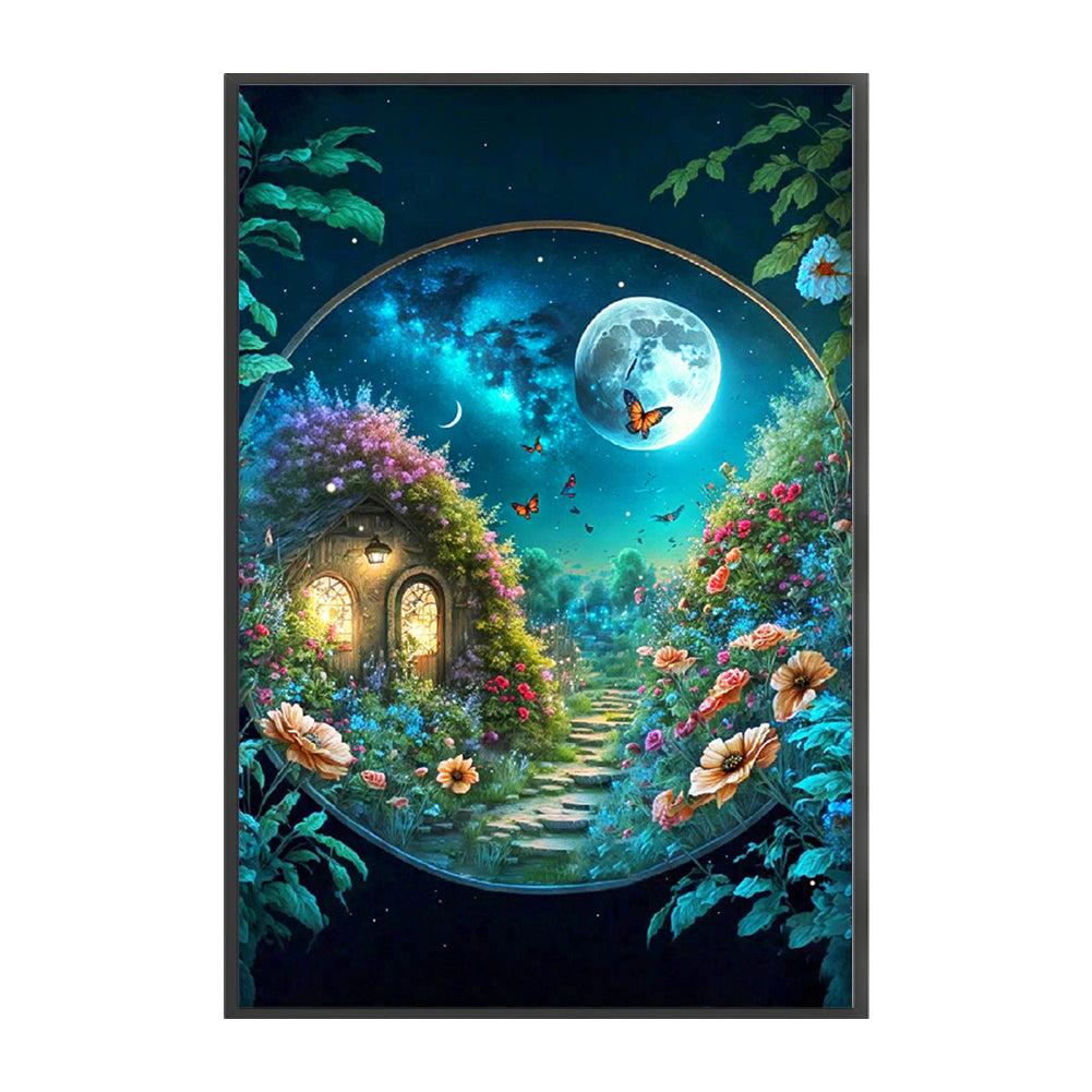 Flower House Under The Moon - 11CT Stamped Cross Stitch 50*75CM