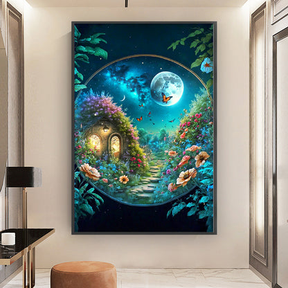 Flower House Under The Moon - 11CT Stamped Cross Stitch 50*75CM