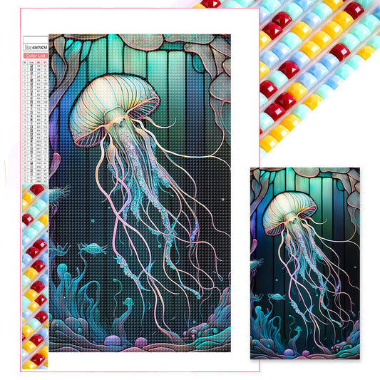 Jellyfish Glass Painting - Full Square Drill Diamond Painting 40*70CM