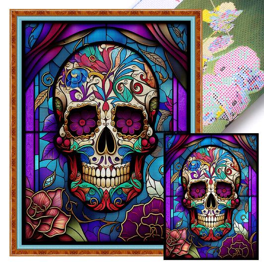 Glass Painting-Skull - 11CT Stamped Cross Stitch 50*65CM