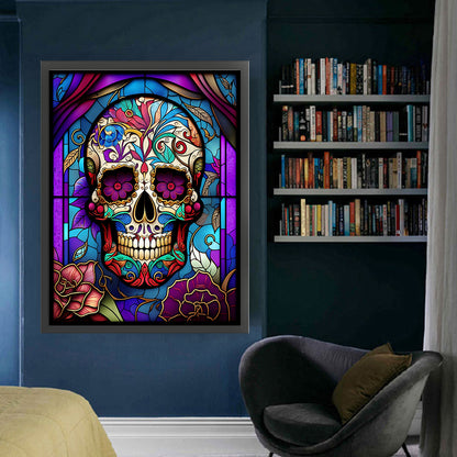 Glass Painting-Skull - 11CT Stamped Cross Stitch 50*65CM