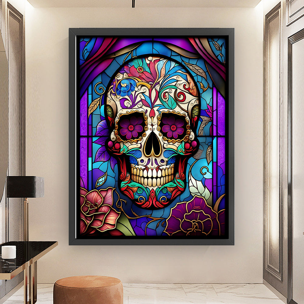 Glass Painting-Skull - 11CT Stamped Cross Stitch 50*65CM