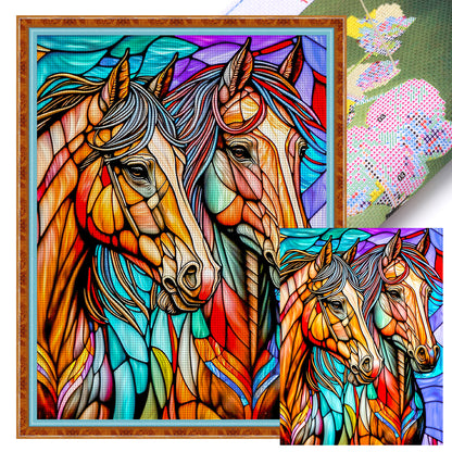 Glass Painting-Horse - 11CT Stamped Cross Stitch 50*65CM