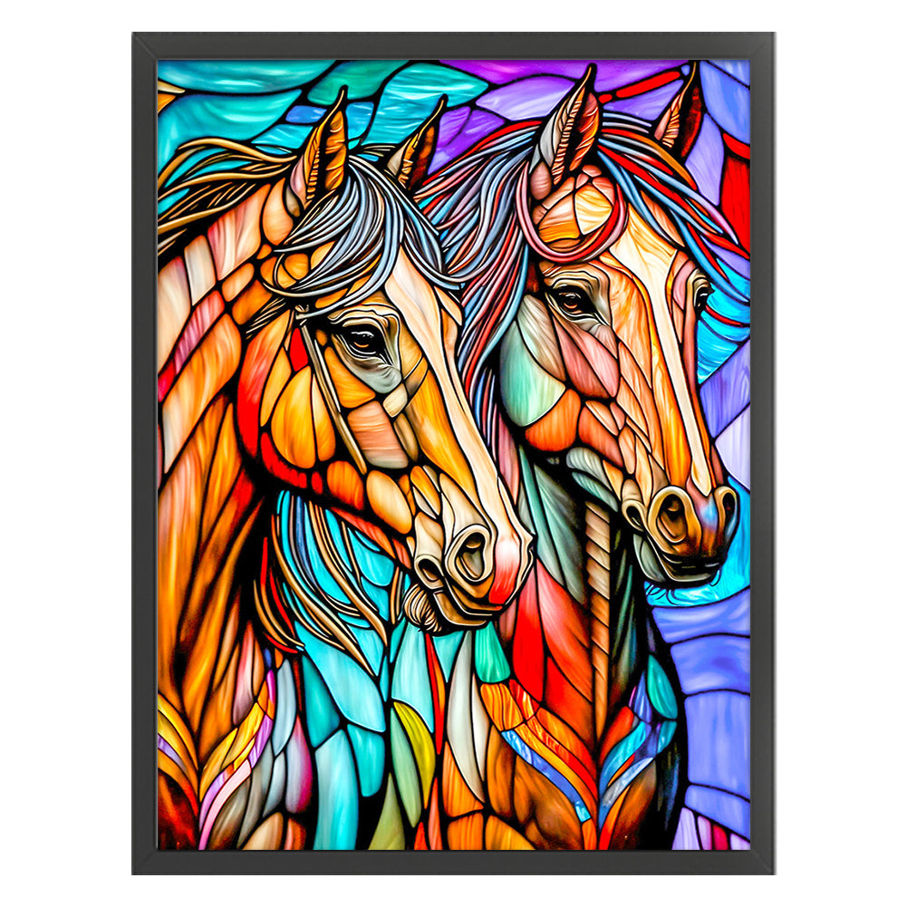 Glass Painting-Horse - 11CT Stamped Cross Stitch 50*65CM