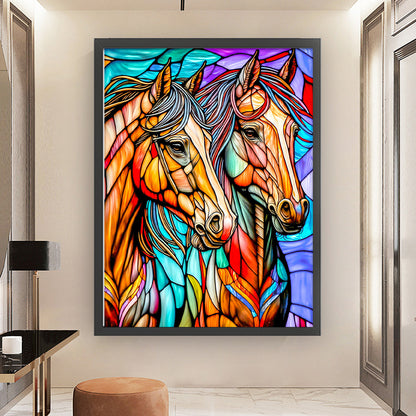 Glass Painting-Horse - 11CT Stamped Cross Stitch 50*65CM