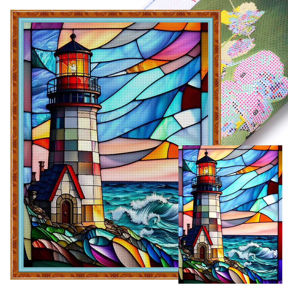 Glass Painting-Lighthouse - 11CT Stamped Cross Stitch 50*65CM