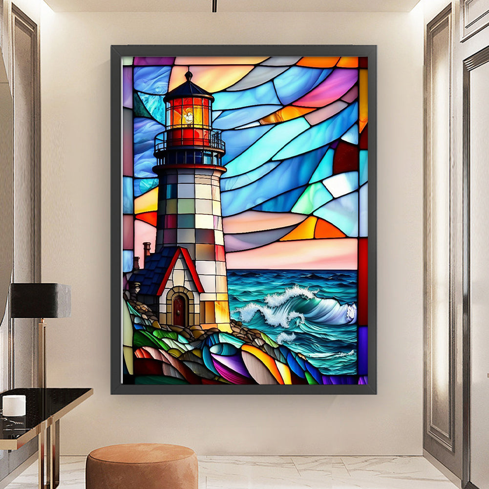 Glass Painting-Lighthouse - 11CT Stamped Cross Stitch 50*65CM