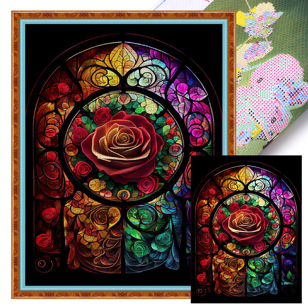 Glass Painting-Rose - 11CT Stamped Cross Stitch 50*65CM