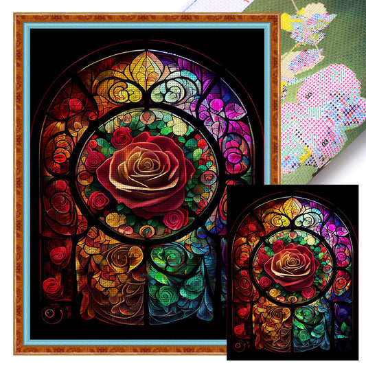 Glass Painting-Rose - 11CT Stamped Cross Stitch 50*65CM