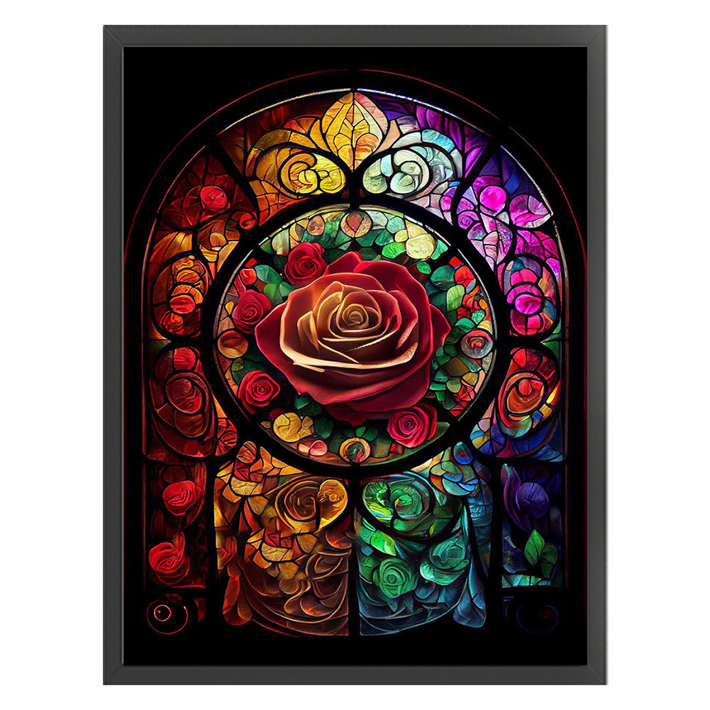 Glass Painting-Rose - 11CT Stamped Cross Stitch 50*65CM