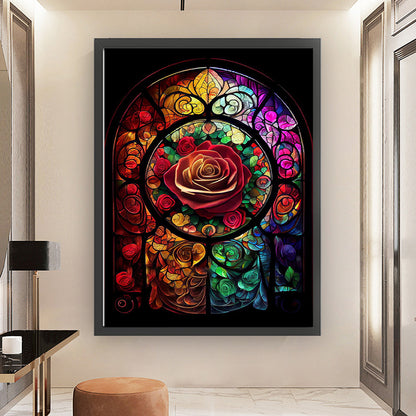 Glass Painting-Rose - 11CT Stamped Cross Stitch 50*65CM