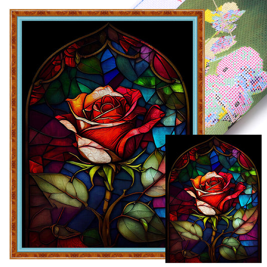 Glass Painting-Rose - 11CT Stamped Cross Stitch 50*65CM