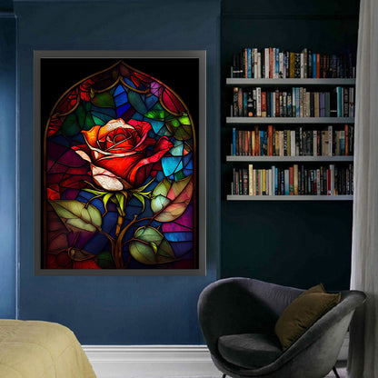 Glass Painting-Rose - 11CT Stamped Cross Stitch 50*65CM