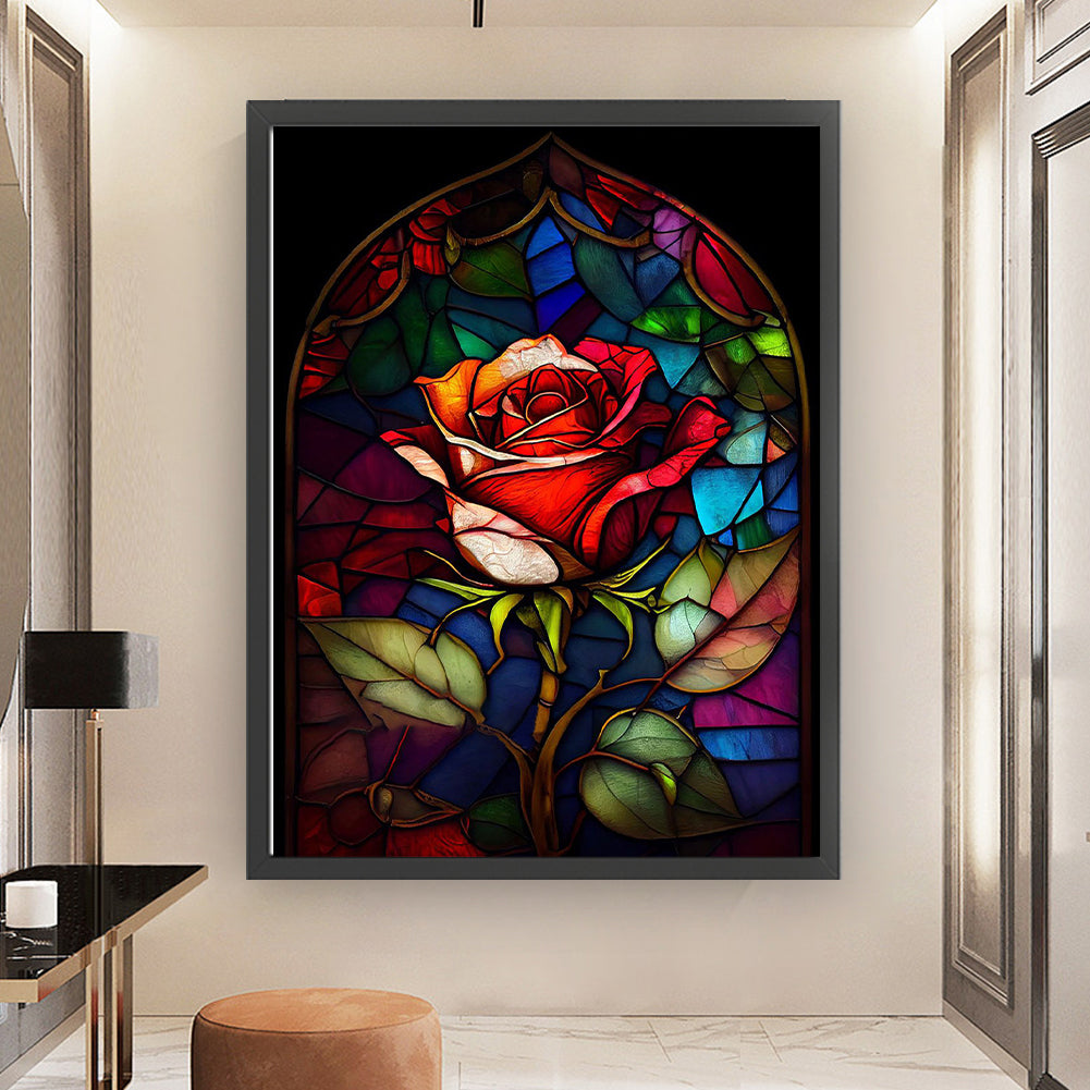 Glass Painting-Rose - 11CT Stamped Cross Stitch 50*65CM