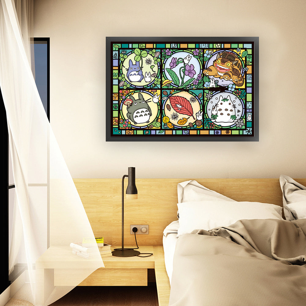 Glass Painting-Totoro And Its Friends - 11CT Stamped Cross Stitch 60*40CM