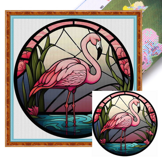 Glass Painting-Flamingo - 11CT Stamped Cross Stitch 40*40CM