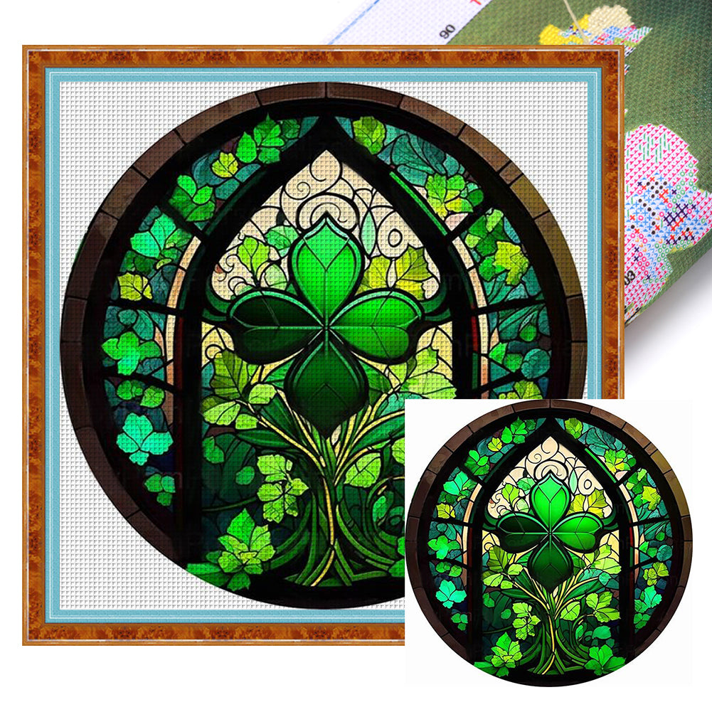 Glass Painting-Four Leaf Clover - 11CT Stamped Cross Stitch 40*40CM