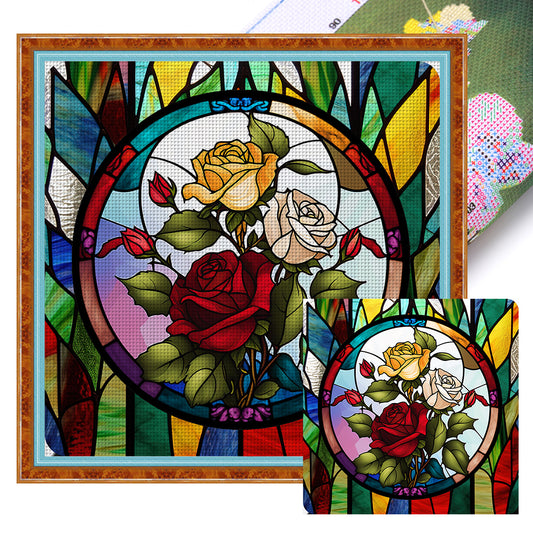 Glass Painting-Roses - 11CT Stamped Cross Stitch 40*40CM