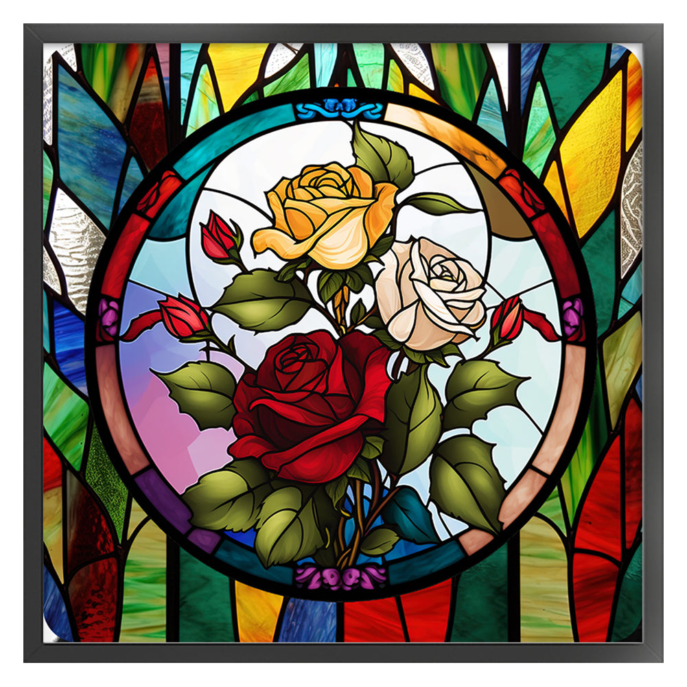 Glass Painting-Roses - 11CT Stamped Cross Stitch 40*40CM