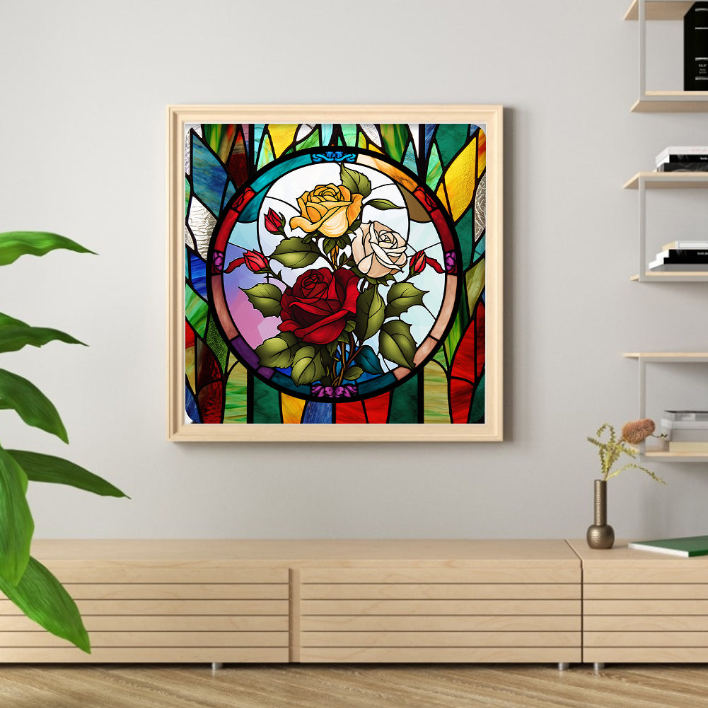 Glass Painting-Roses - 11CT Stamped Cross Stitch 40*40CM