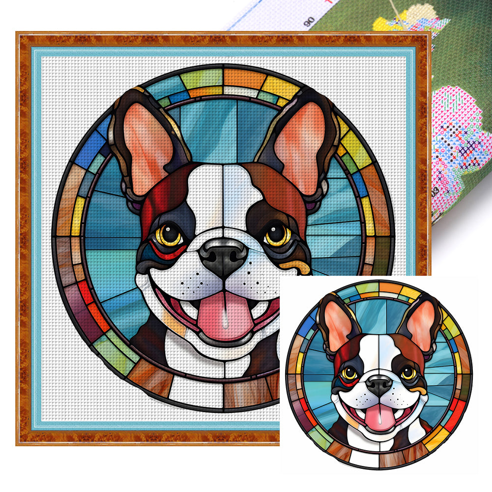 Glass Painting-Bulldog - 11CT Stamped Cross Stitch 40*40CM