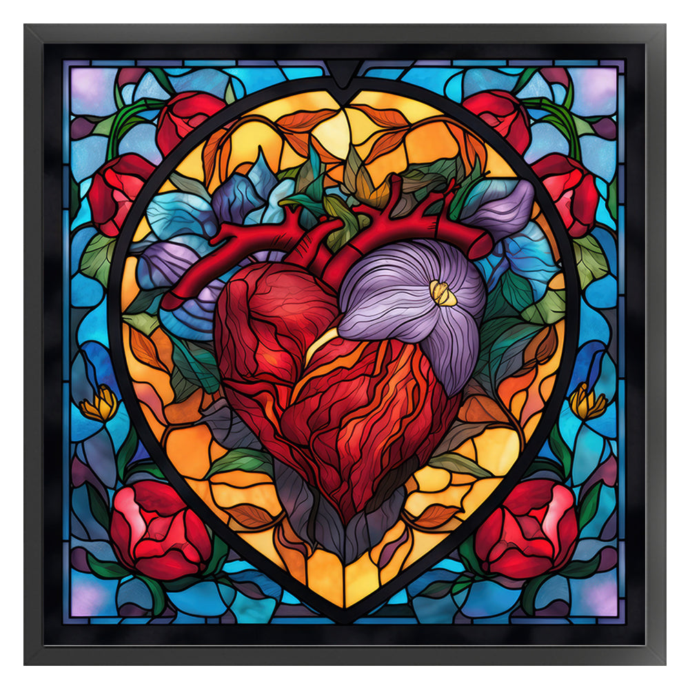 Glass Painting-Heart Rose - 11CT Stamped Cross Stitch 40*40CM