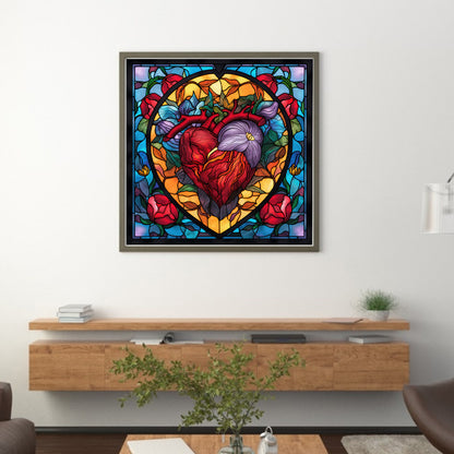 Glass Painting-Heart Rose - 11CT Stamped Cross Stitch 40*40CM