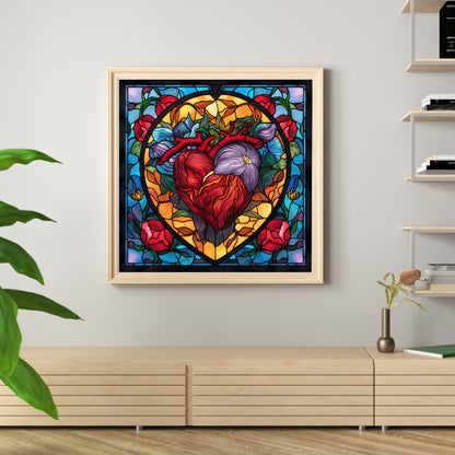 Glass Painting-Heart Rose - 11CT Stamped Cross Stitch 40*40CM