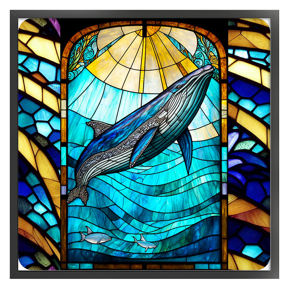 Glass Painting-Whale - 11CT Stamped Cross Stitch 40*40CM